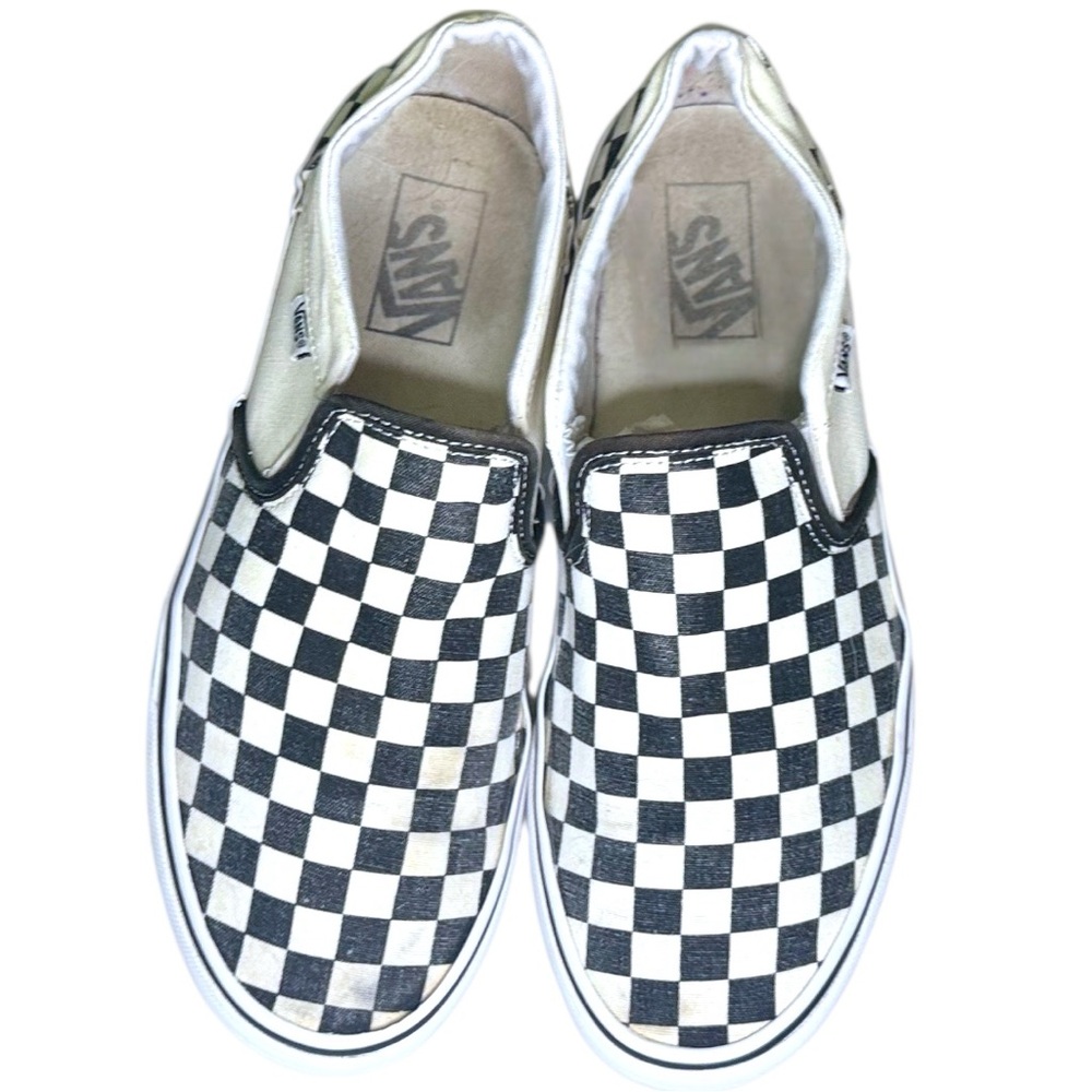 Women’s Vans Asher Slip On Shoe Lot - Black Blue Checkered & Pearl Size 10-11 - Picture 3 of 16